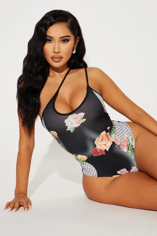 Flower Bomb Bodysuit - Black/combo sold by Fashion Nova
