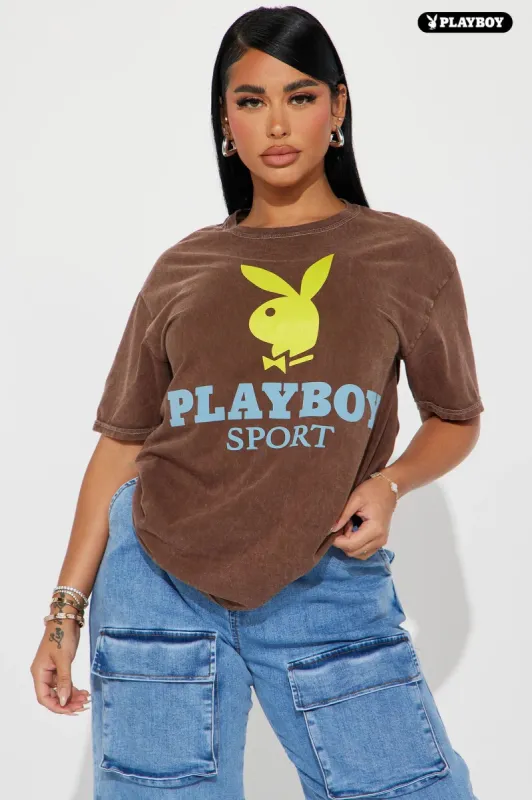 Playboy Sport Washed Tshirt - Brown sold by Fashion Nova
