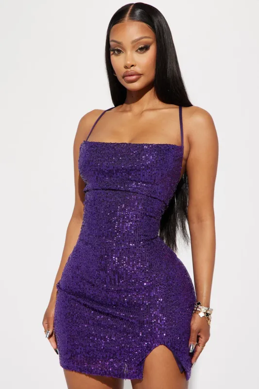 Anyah Sequin Mini Dress - Purple sold by Fashion Nova