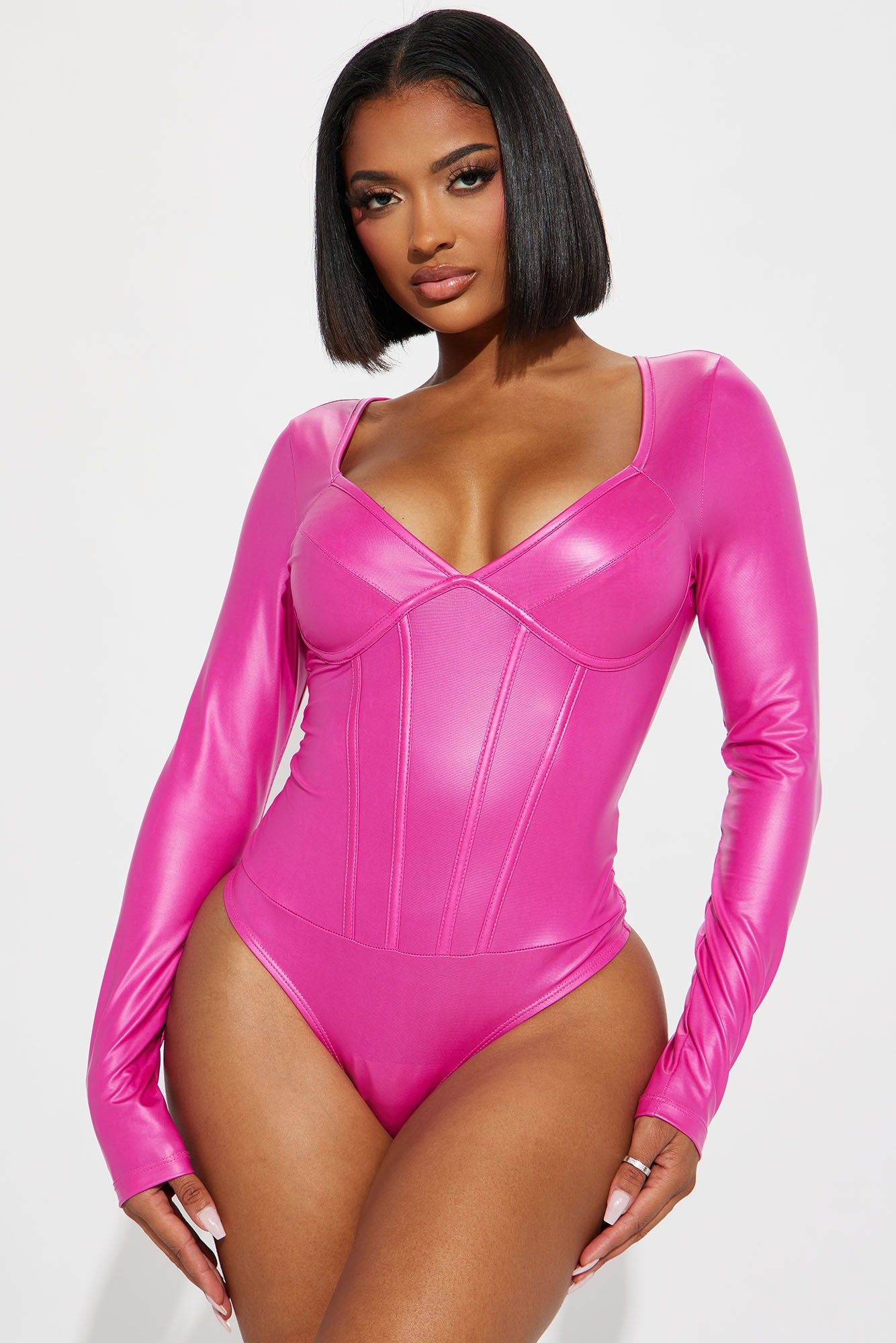 Something To Consider PU Bodysuit - Fuchsia sold by Fashion Nova