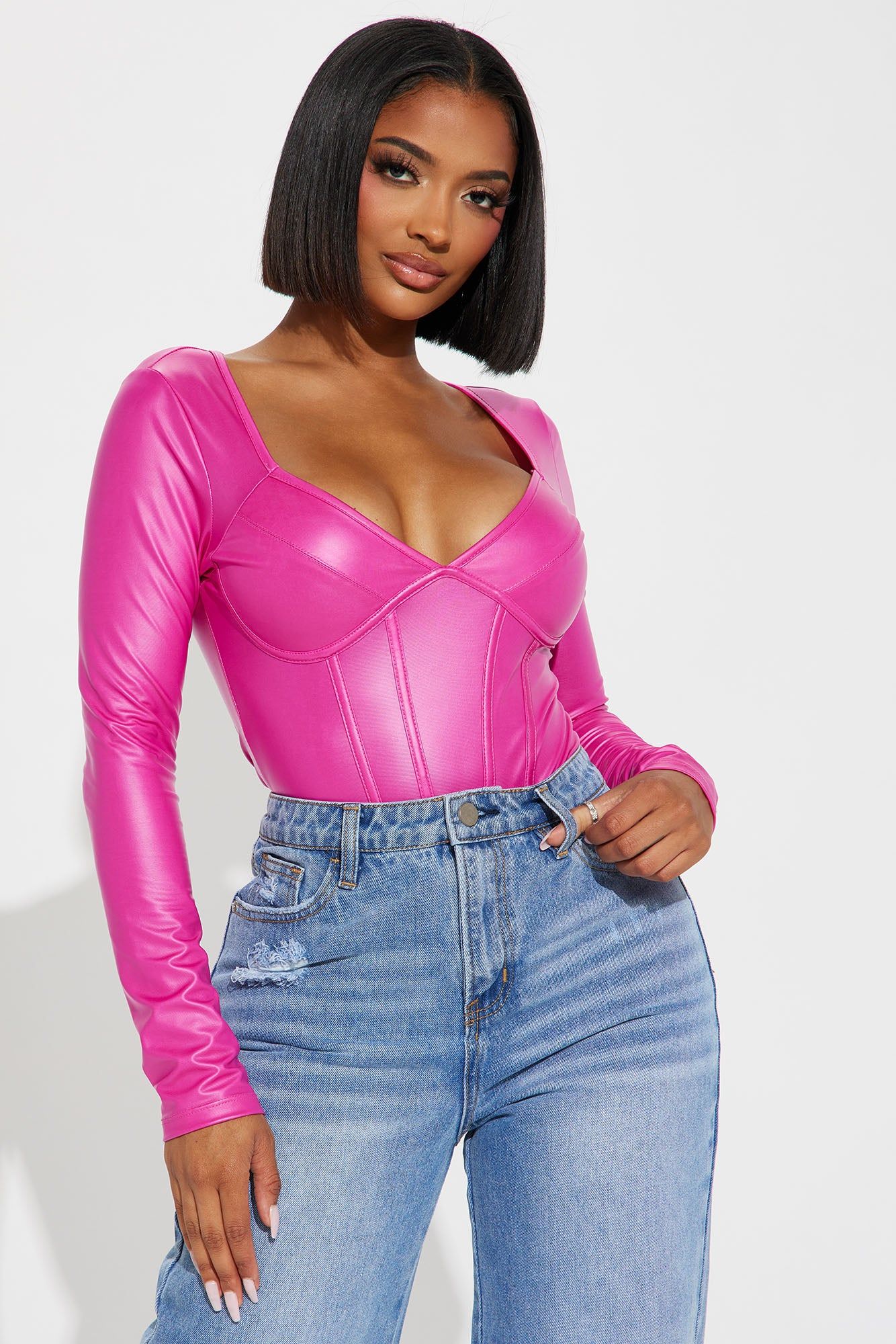 Something To Consider PU Bodysuit - Fuchsia sold by Fashion Nova product image thumbnail 3