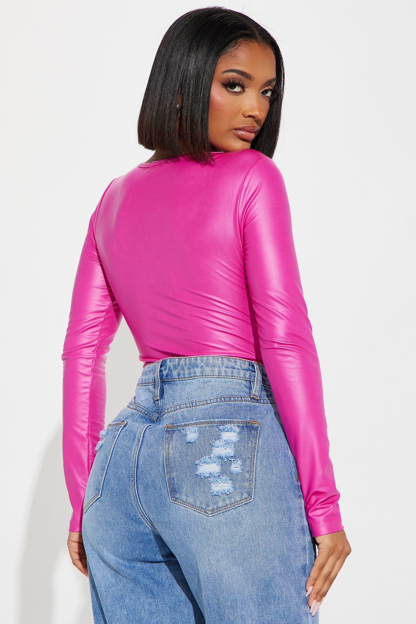 Something To Consider PU Bodysuit - Fuchsia sold by Fashion Nova product image thumbnail 4