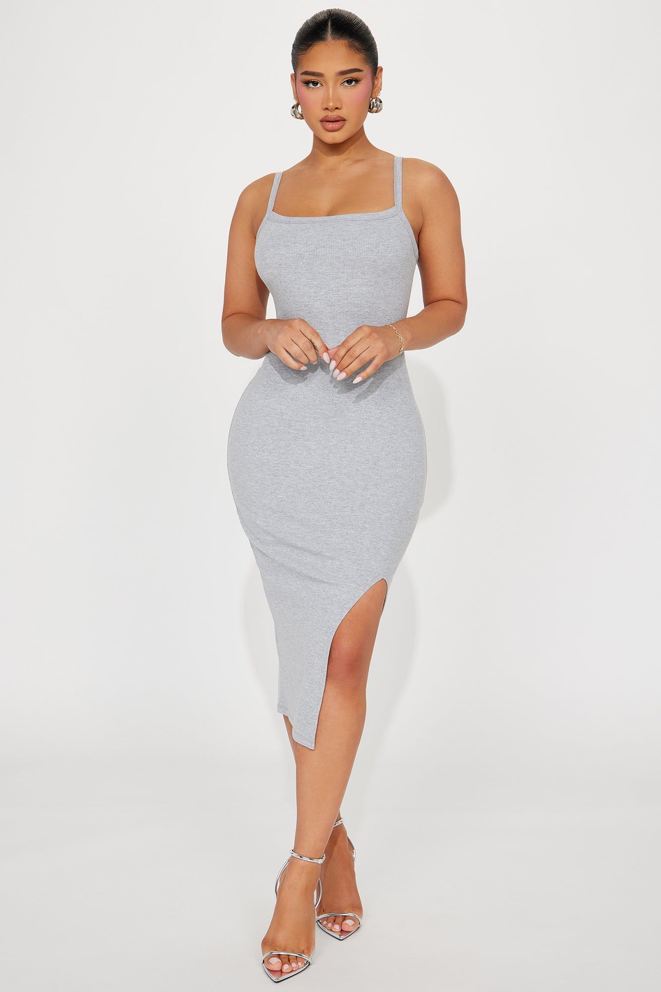 Rowan Ribbed Midi Dress - Heather Grey sold by Fashion Nova