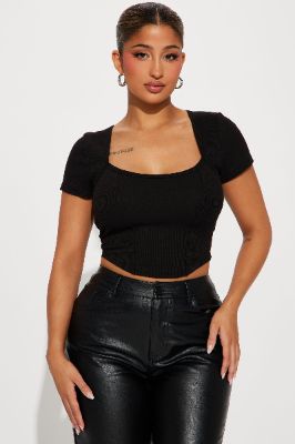 Ashley Ribbed Top - Black sold by Fashion Nova