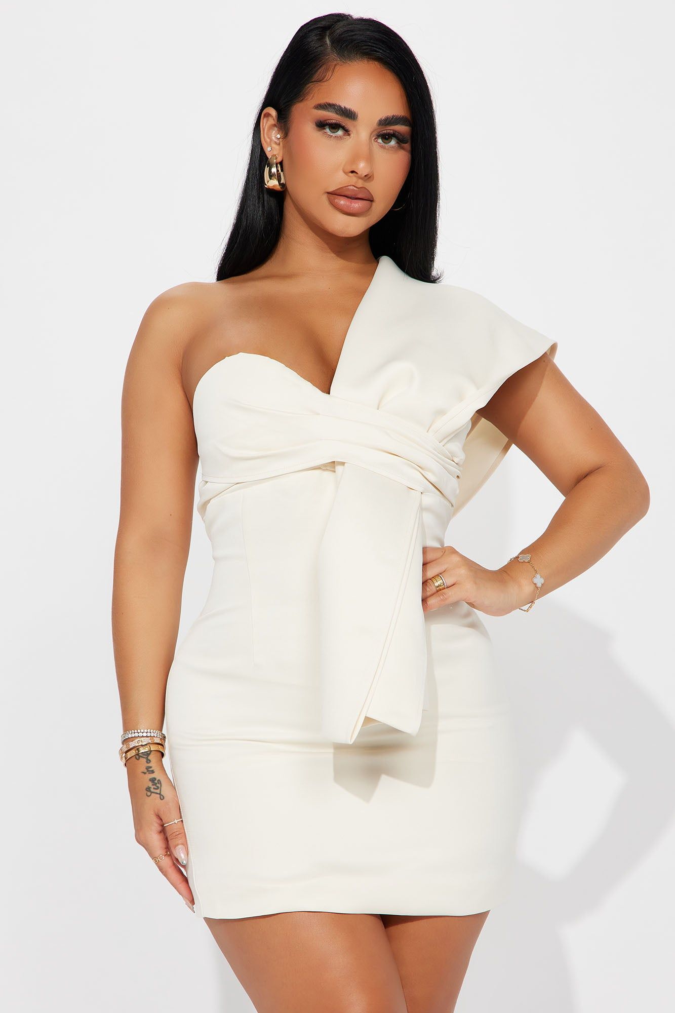 Rome Nights Wrap Mini Dress - Cream sold by Fashion Nova