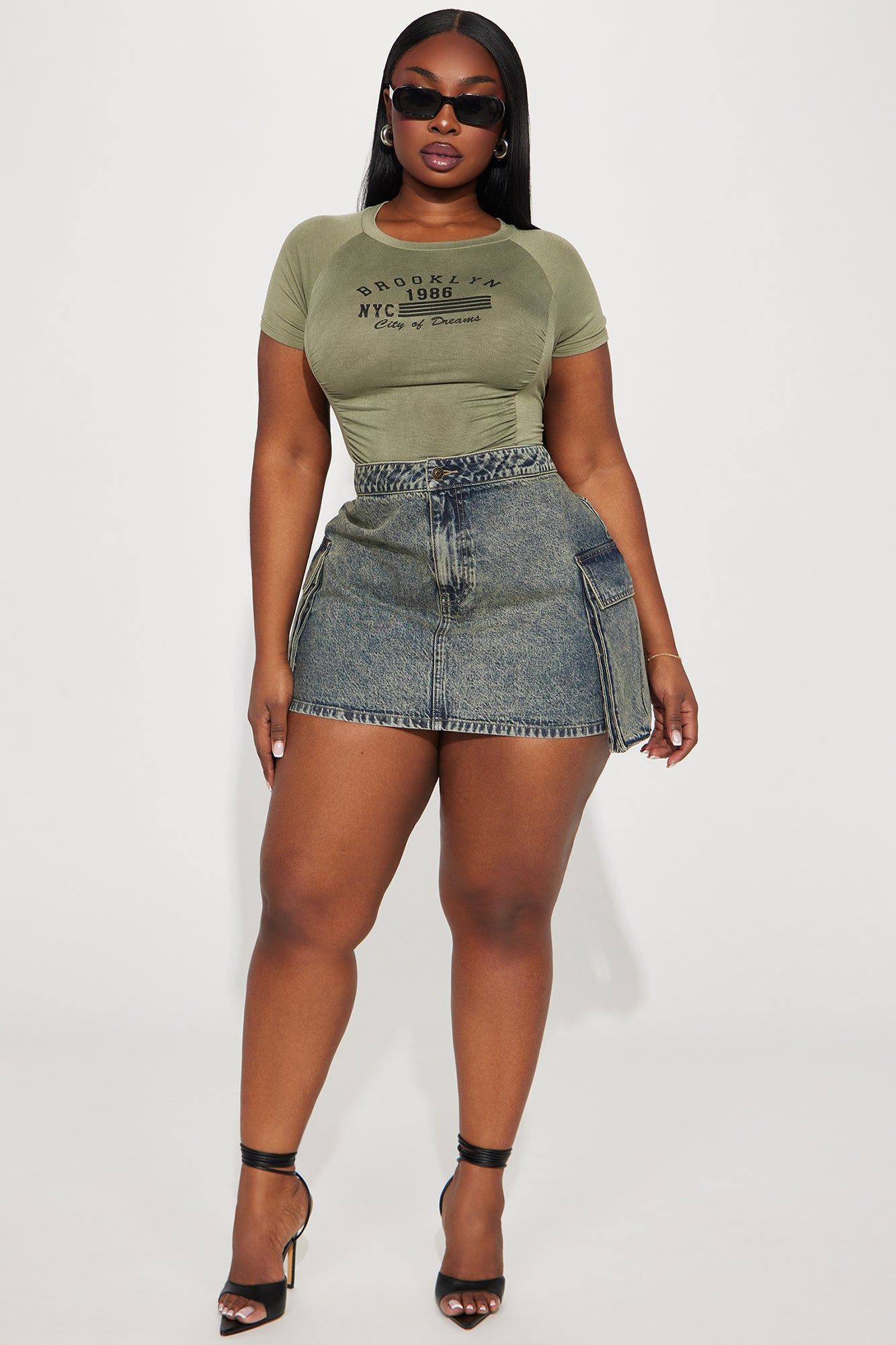 Harlow Cargo Tinted Denim Mini Skirt - Dark Wash sold by Fashion Nova product image thumbnail 4