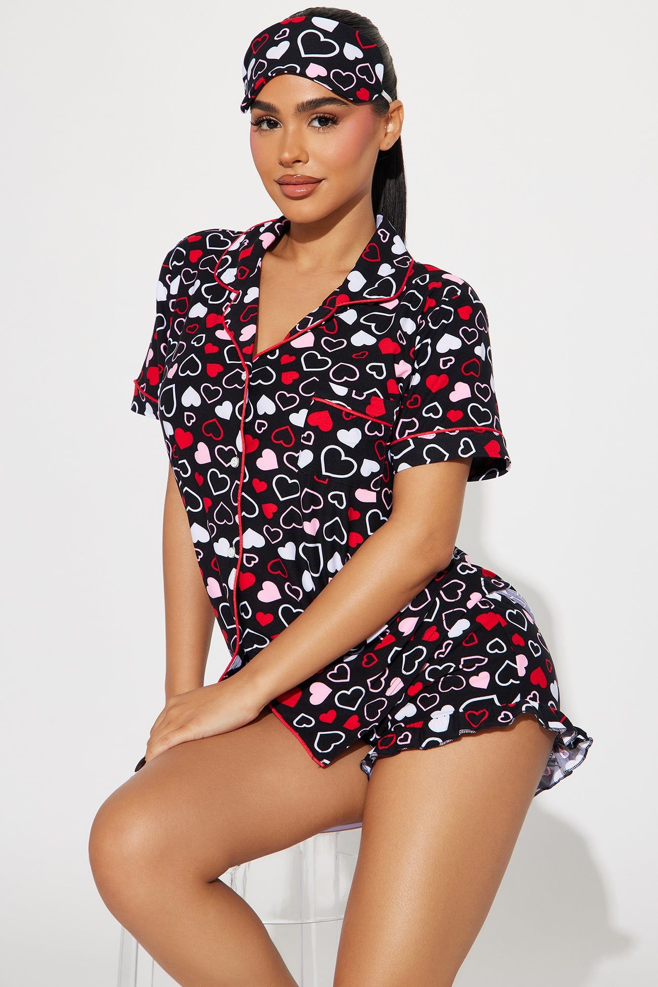 Love This Bed 3 Piece PJ Short Set - Red/Black sold by Fashion Nova
