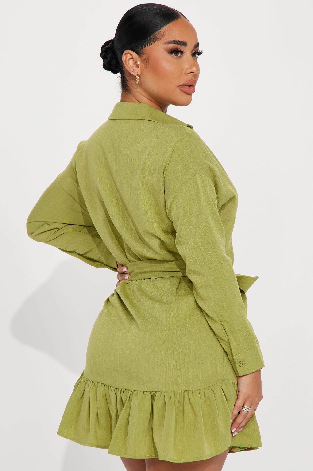 Ruffled Up Shirt Mini Dress - Chartreuse sold by Fashion Nova product image thumbnail 3