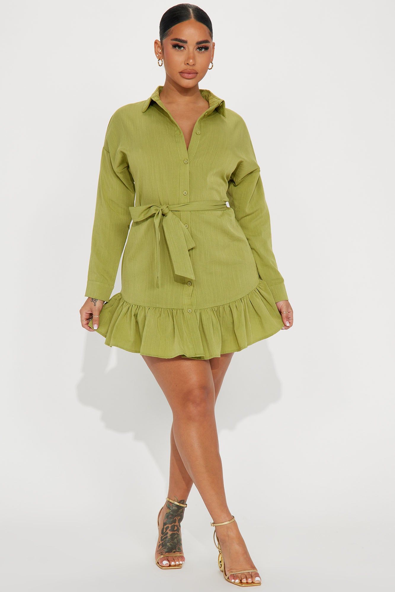 Ruffled Up Shirt Mini Dress - Chartreuse sold by Fashion Nova product image thumbnail 2