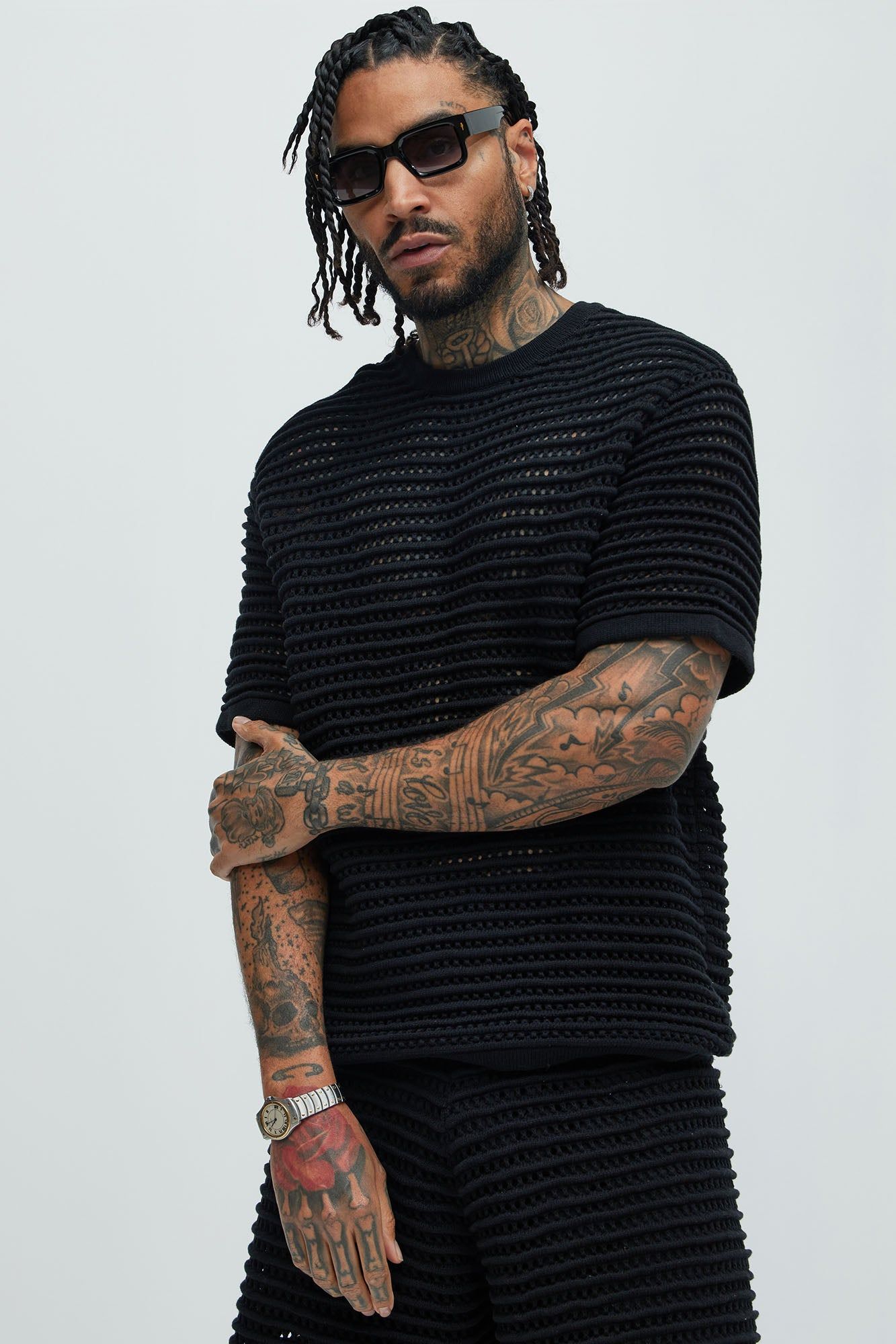 Milton Textured Crew Neck Tee - Black sold by Fashion Nova