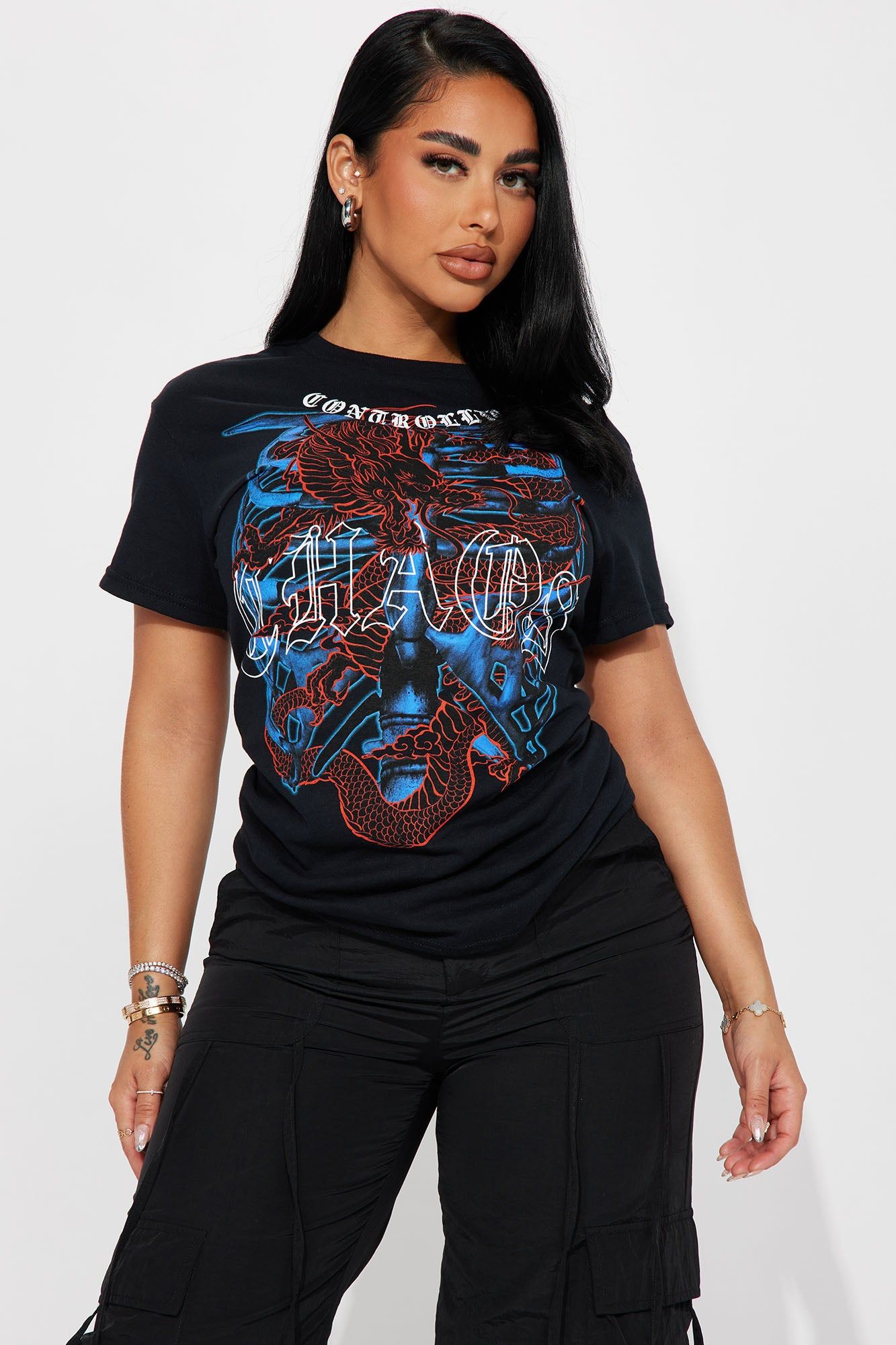 Controlled Chaos Graphic Tshirt - Black sold by Fashion Nova