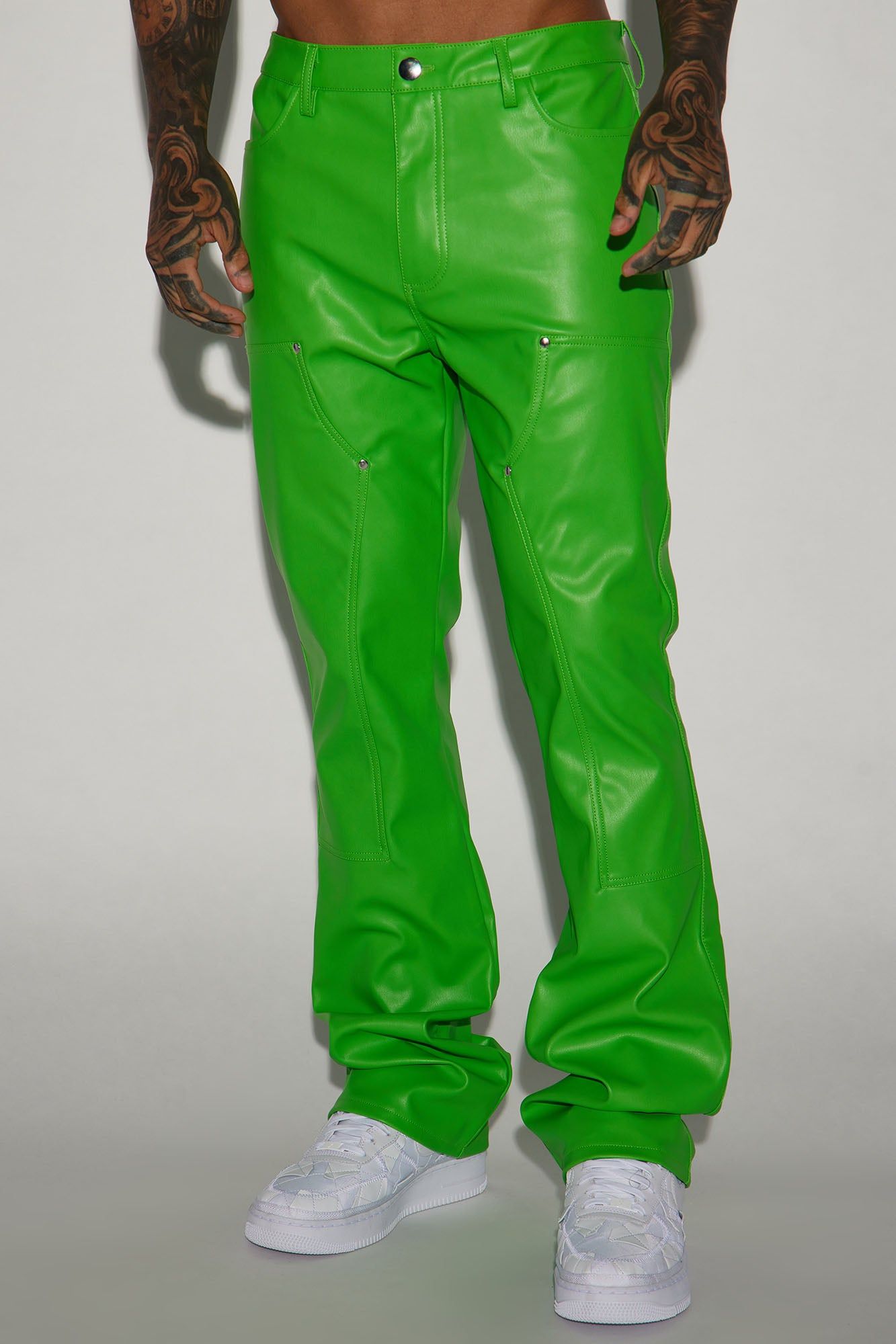 Elliot Stacked Slim Flared PU Pants - Green sold by Fashion Nova product image thumbnail 4