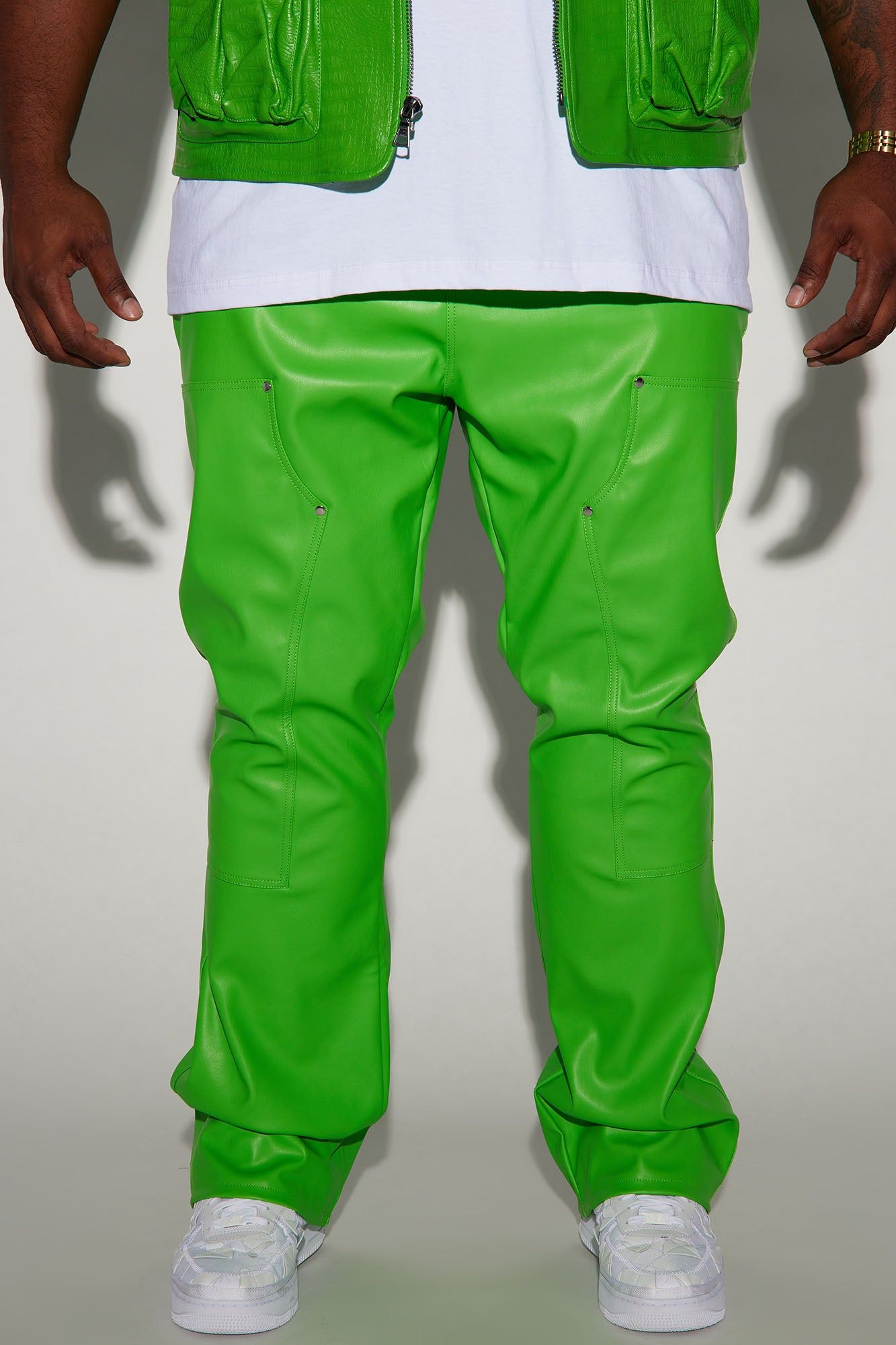 Elliot Stacked Slim Flared PU Pants - Green sold by Fashion Nova product image thumbnail 2