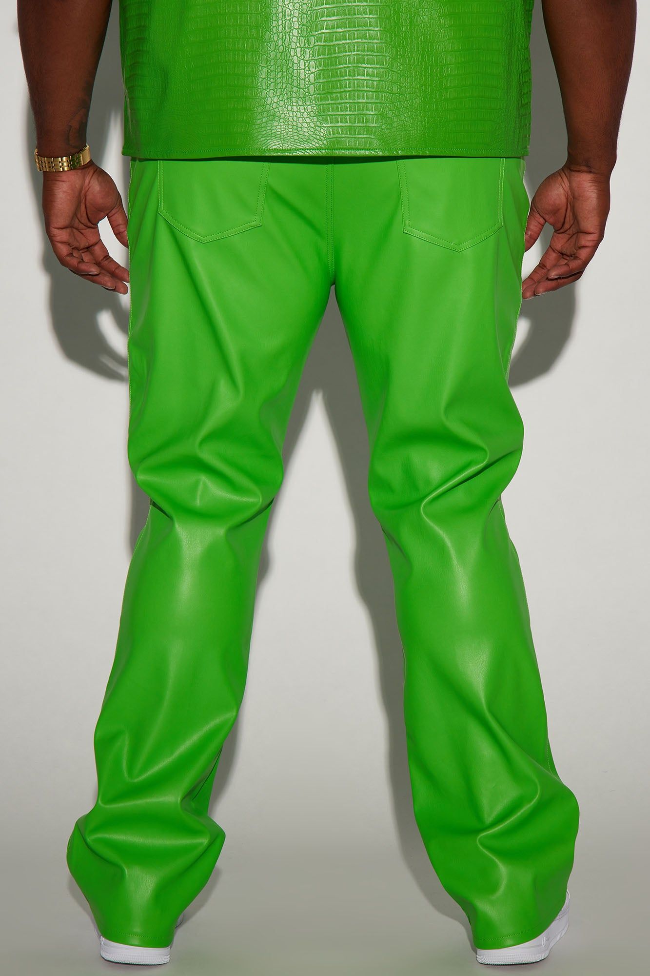 Elliot Stacked Slim Flared PU Pants - Green sold by Fashion Nova product image thumbnail 7