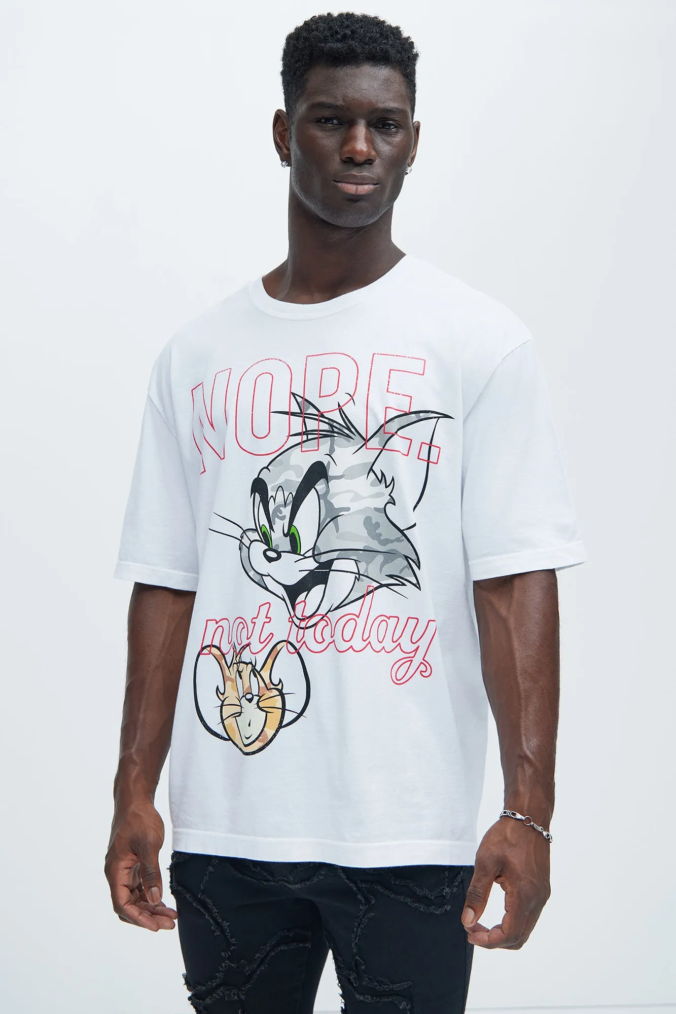 Tom And Jerry Nope Not Today Short Sleeve Tee - White sold by Fashion Nova