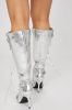 Fake Love Knee High Heeled Boots - Silver sold by Fashion Nova