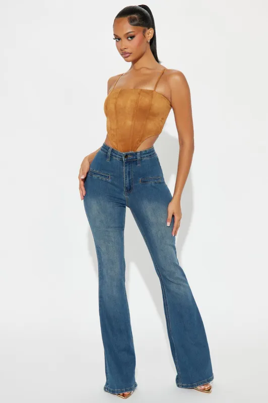 She Means Business Stretch Flare Jeans - Medium Wash sold by Fashion Nova