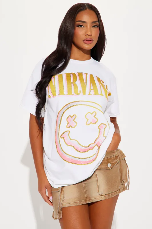 Nirvana Smile Shadow Graphic Tee - Off White sold by Fashion Nova