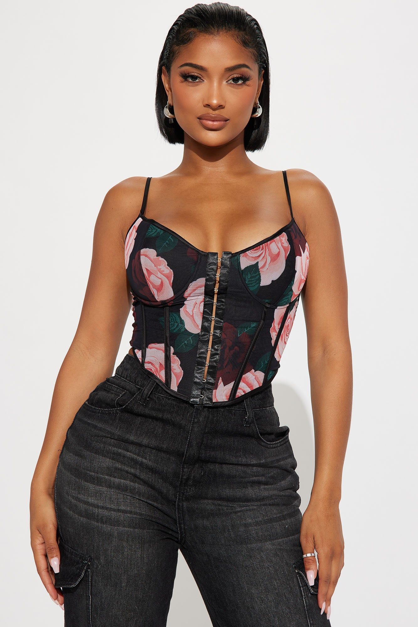Sweet And Pretty Mesh Corset Top - Black/combo sold by Fashion Nova