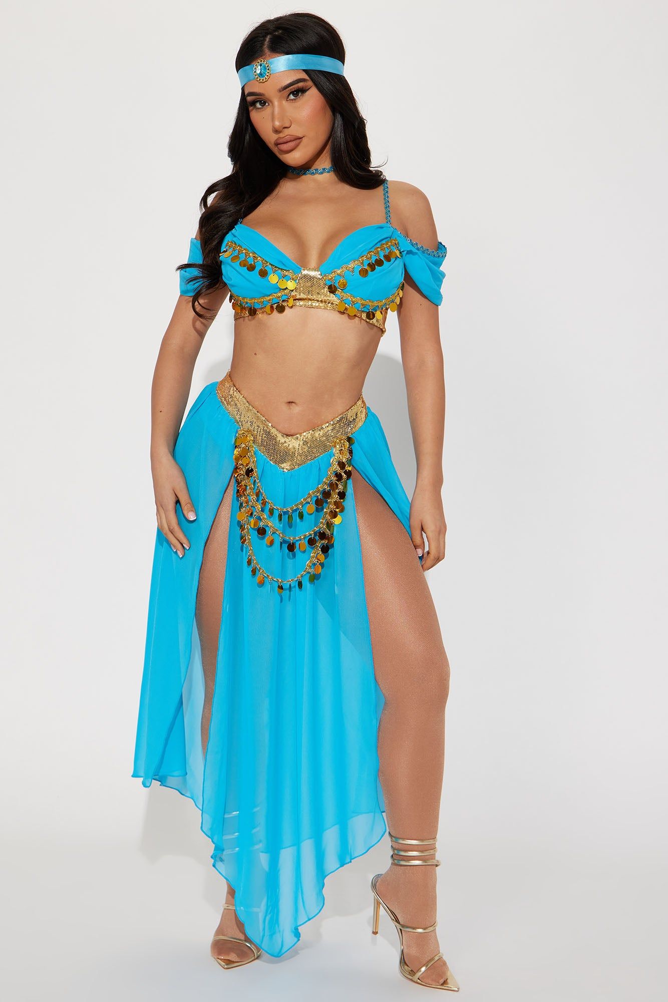 Show Me The Sky Princess 4 Piece Costume Set - Blue/Gold sold by Fashion Nova