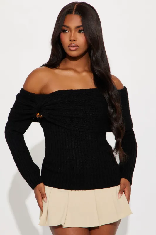 Places To Be Off Shoulder Sweater - Black sold by Fashion Nova