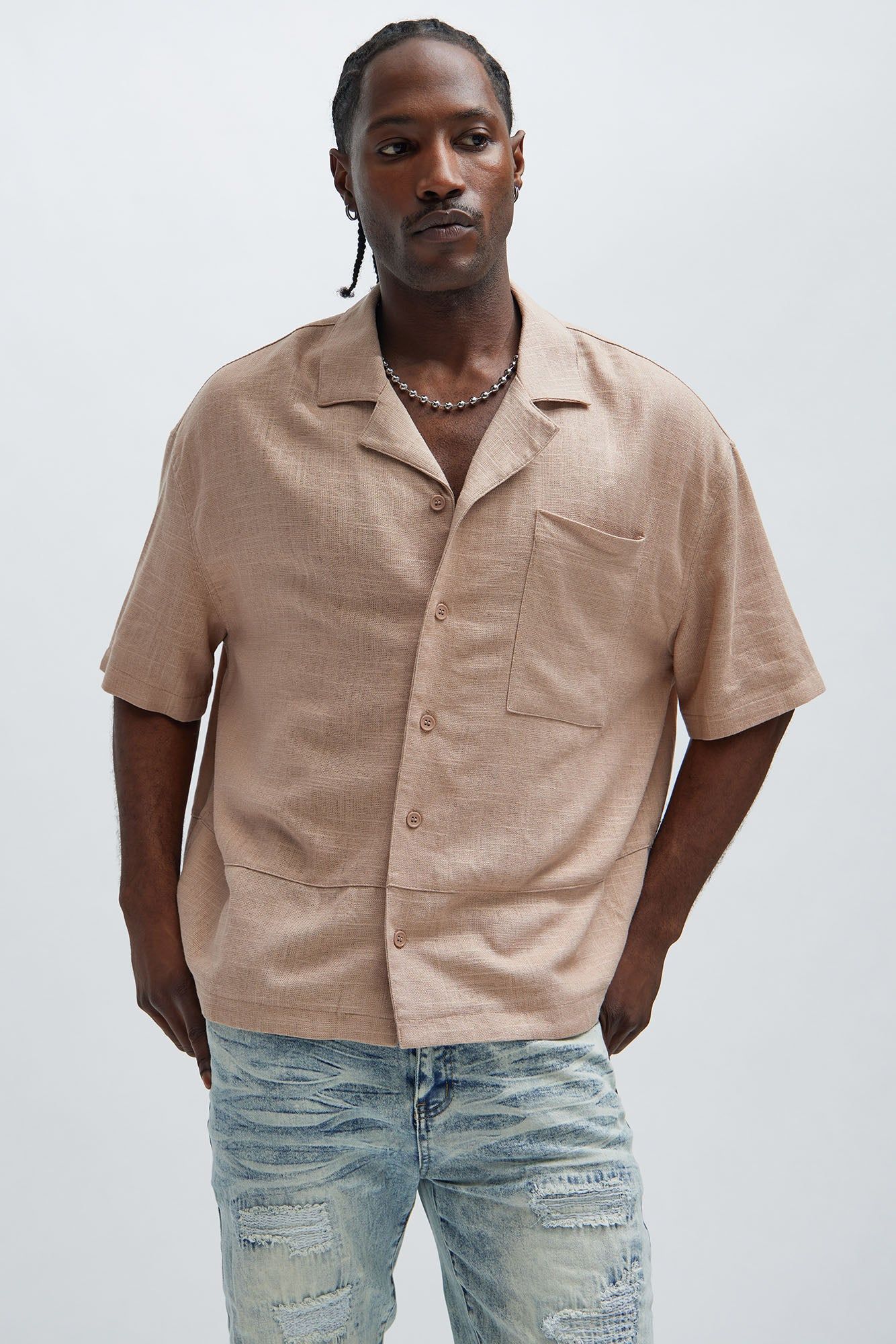 Silas Linen Shirt - Taupe sold by Fashion Nova