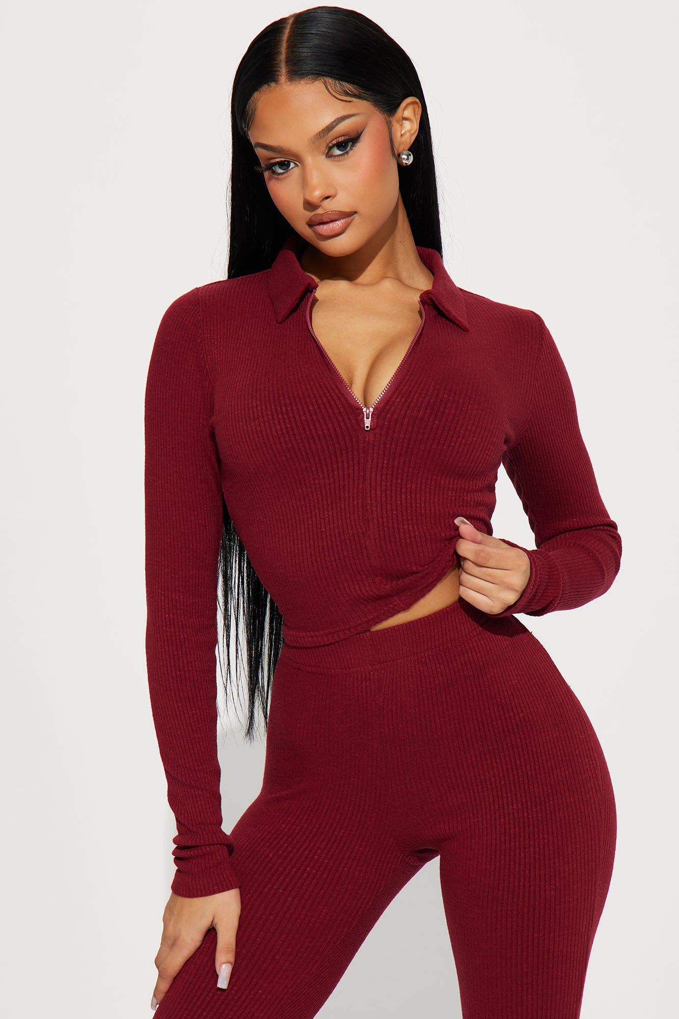 Zoey Sweater Pant Set - Burgundy sold by Fashion Nova product image thumbnail 2