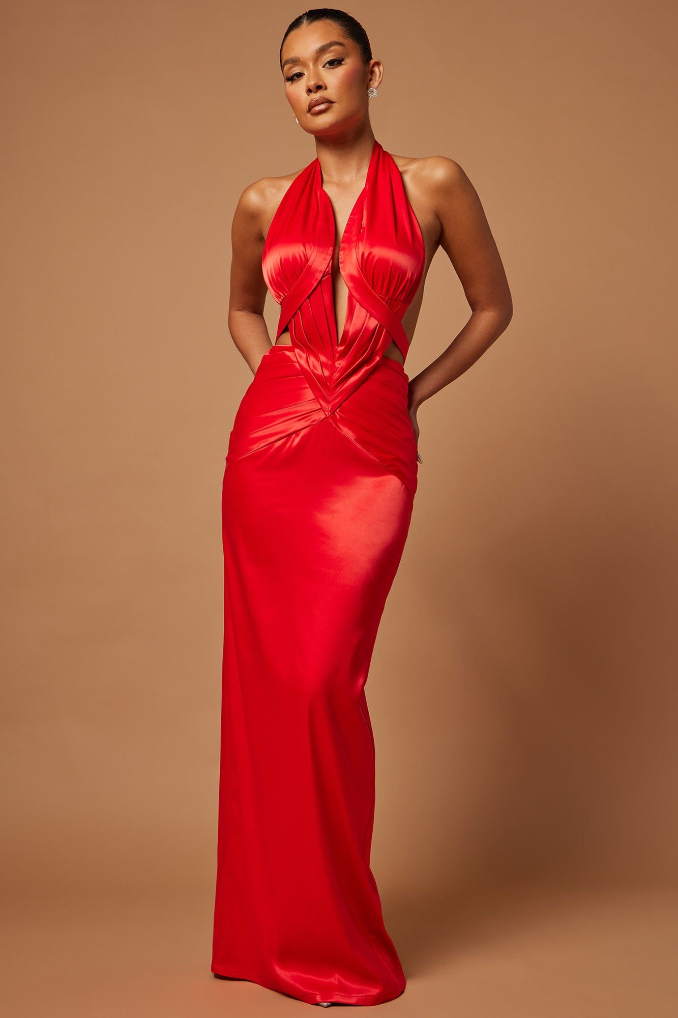 Isabella Satin Pleated Gown - Red sold by Fashion Nova