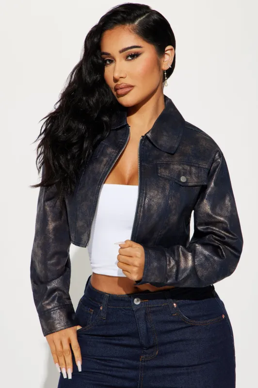 Hate To See You Go Cropped Jacket - Blue made by Fashion Nova