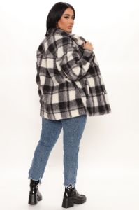 Timber Sherpa Shacket - Black/White sold by Fashion Nova