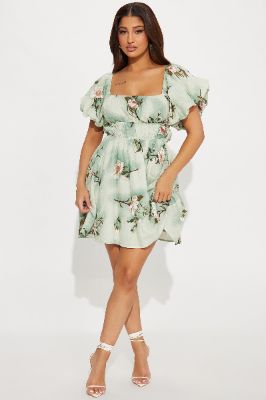 Sienna Floral Mini Dress - Sage sold by Fashion Nova