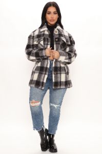 Timber Sherpa Shacket - Black/White sold by Fashion Nova