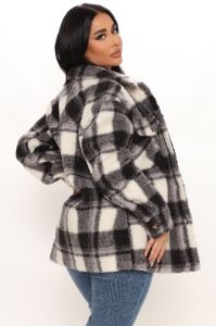 Timber Sherpa Shacket - Black/White sold by Fashion Nova