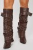 Tie You Down Overlay Boots - Brown sold by Fashion Nova