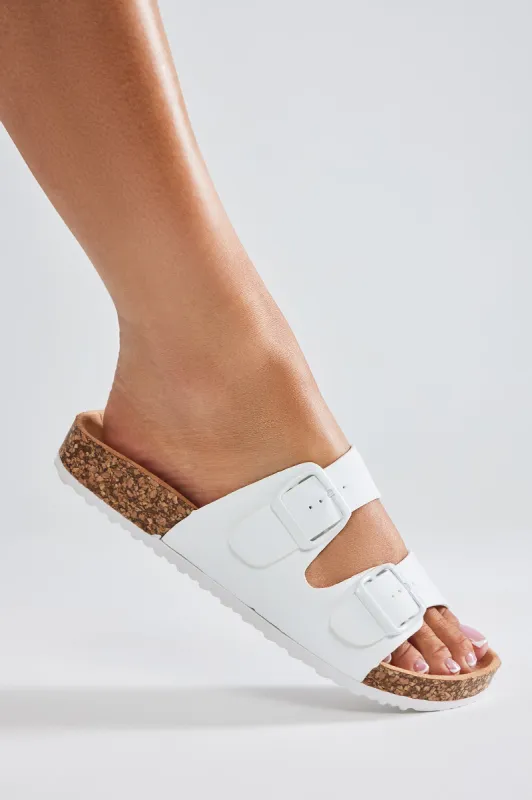 Adriana Buckle Slides - White sold by Fashion Nova