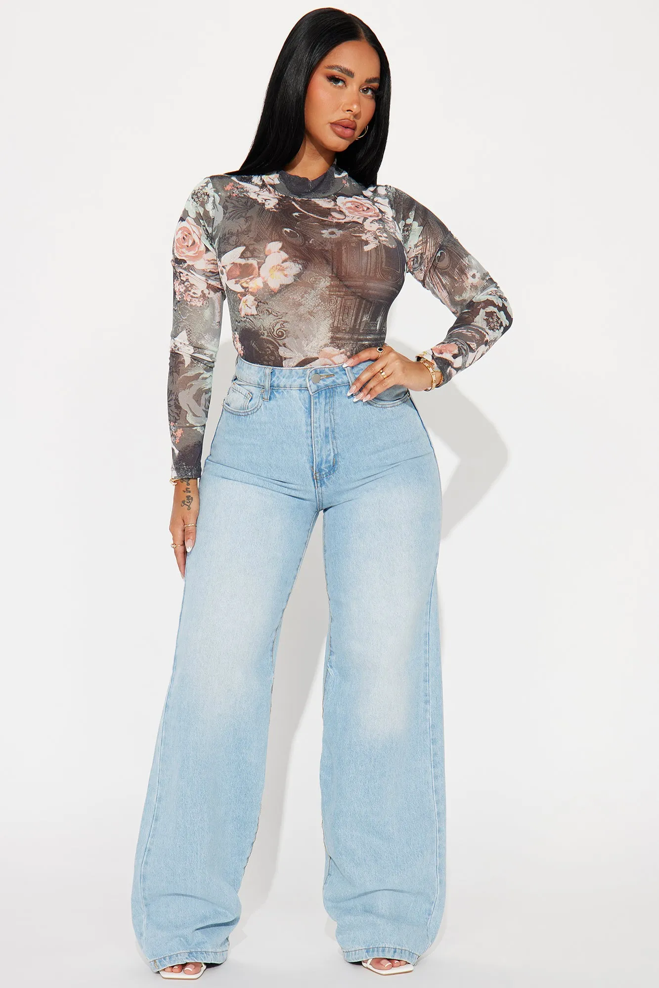 Marilyn Floral Mesh Bodysuit - Black/combo sold by Fashion Nova product image thumbnail 2