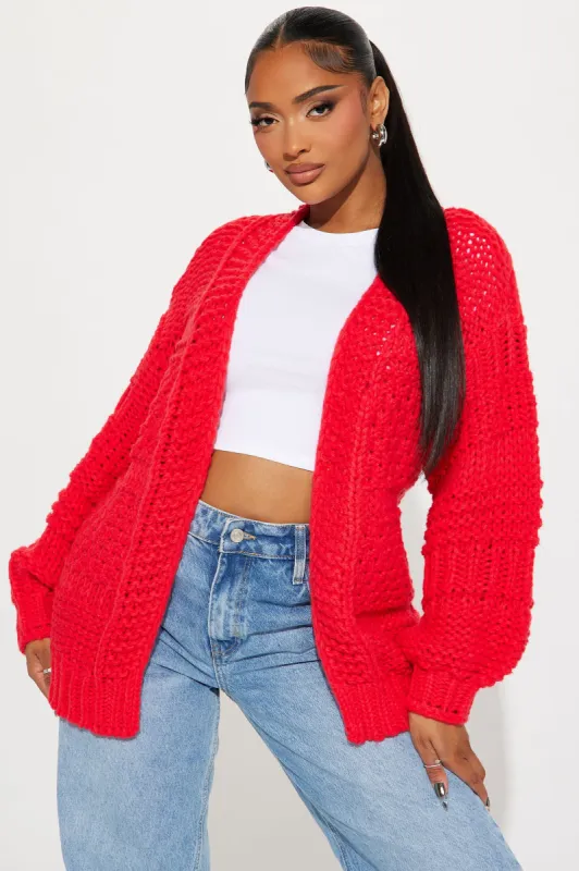 Izzy Chunky Knit Cardigan - Red sold by Fashion Nova