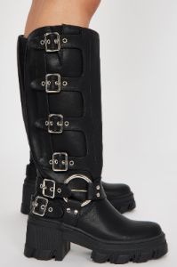 Buckle Up Butter Cup Knee High Boots - Black sold by Fashion Nova