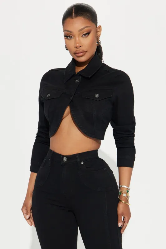 Fawcett Cropped Denim Jacket - Black sold by Fashion Nova