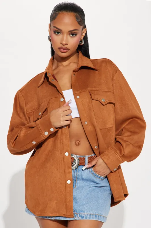 Presley Faux Suede Shirt - Camel sold by Fashion Nova
