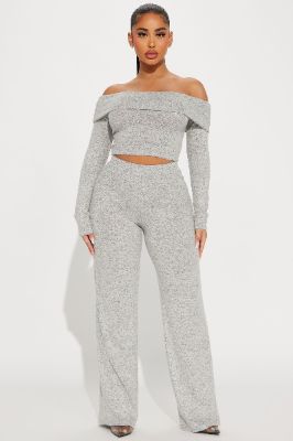Jamie Brushed Knit Pant Set - Heather Grey sold by Fashion Nova