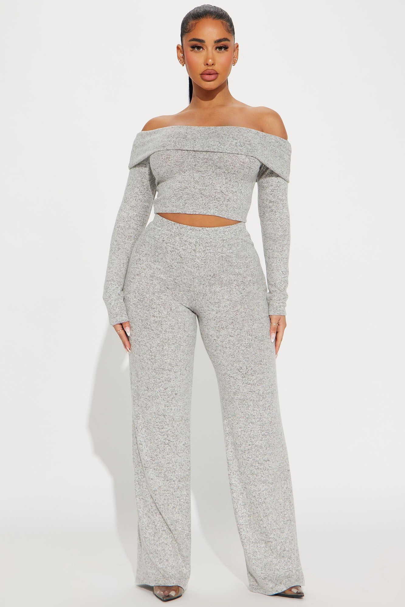 Jamie Brushed Knit Pant Set - Heather Grey sold by Fashion Nova