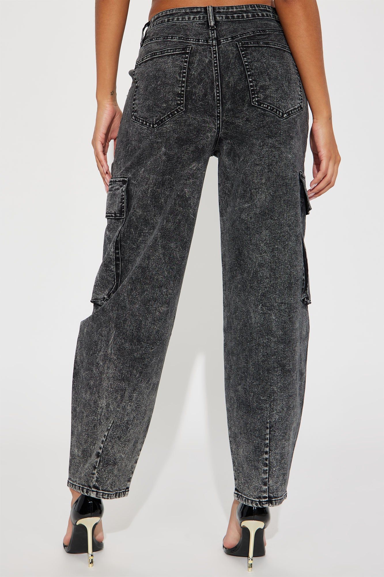 French Kiss Stretch Cargo Jeans - Acid Wash Black sold by Fashion Nova product image thumbnail 4
