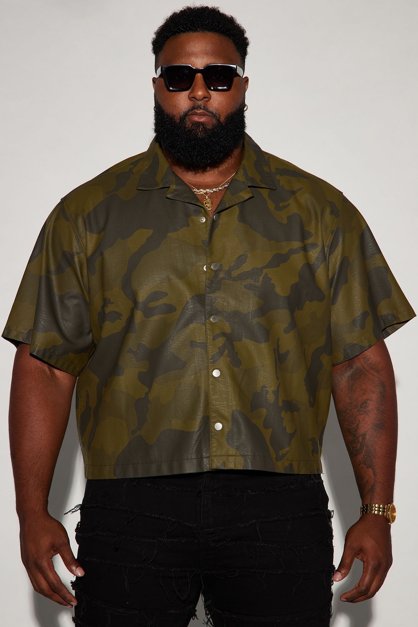 Every Step Of The Way Camo Cropped Button Up Shirt - Camouflage sold by Fashion Nova product image thumbnail 2