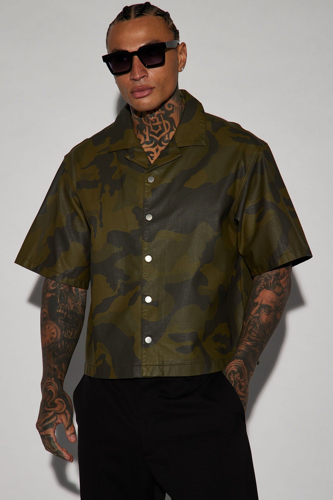 Every Step Of The Way Camo Cropped Button Up Shirt - Camouflage sold by Fashion Nova
