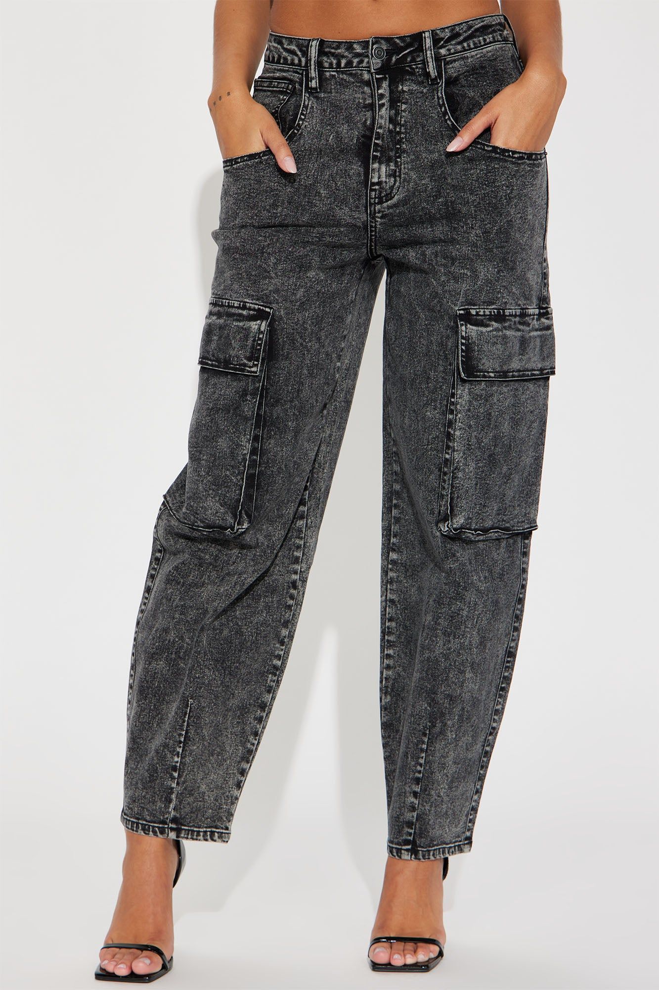 French Kiss Stretch Cargo Jeans - Acid Wash Black sold by Fashion Nova product image thumbnail 2