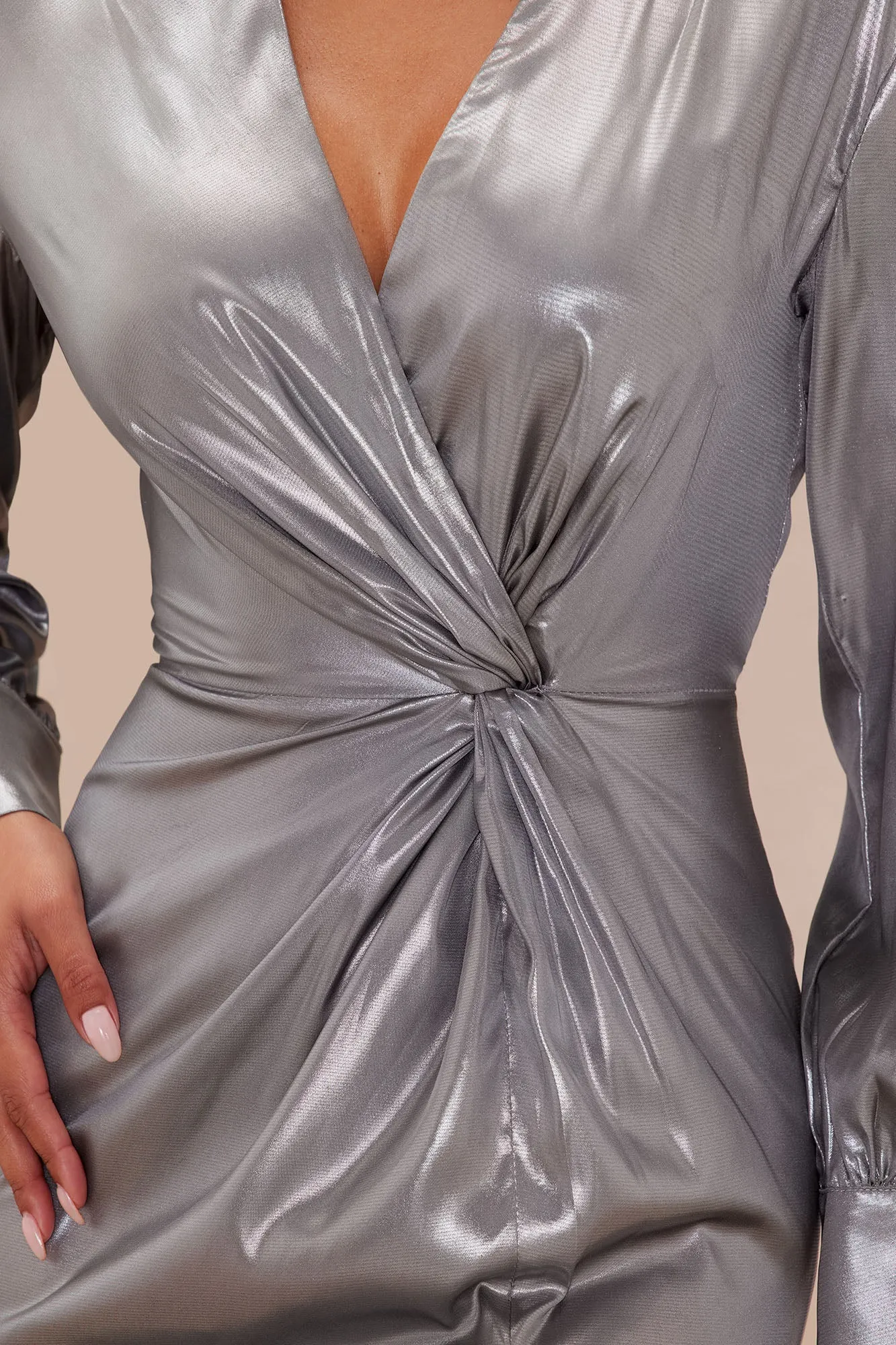Andrea Metallic Maxi Dress - Silver sold by Fashion Nova product image thumbnail 3