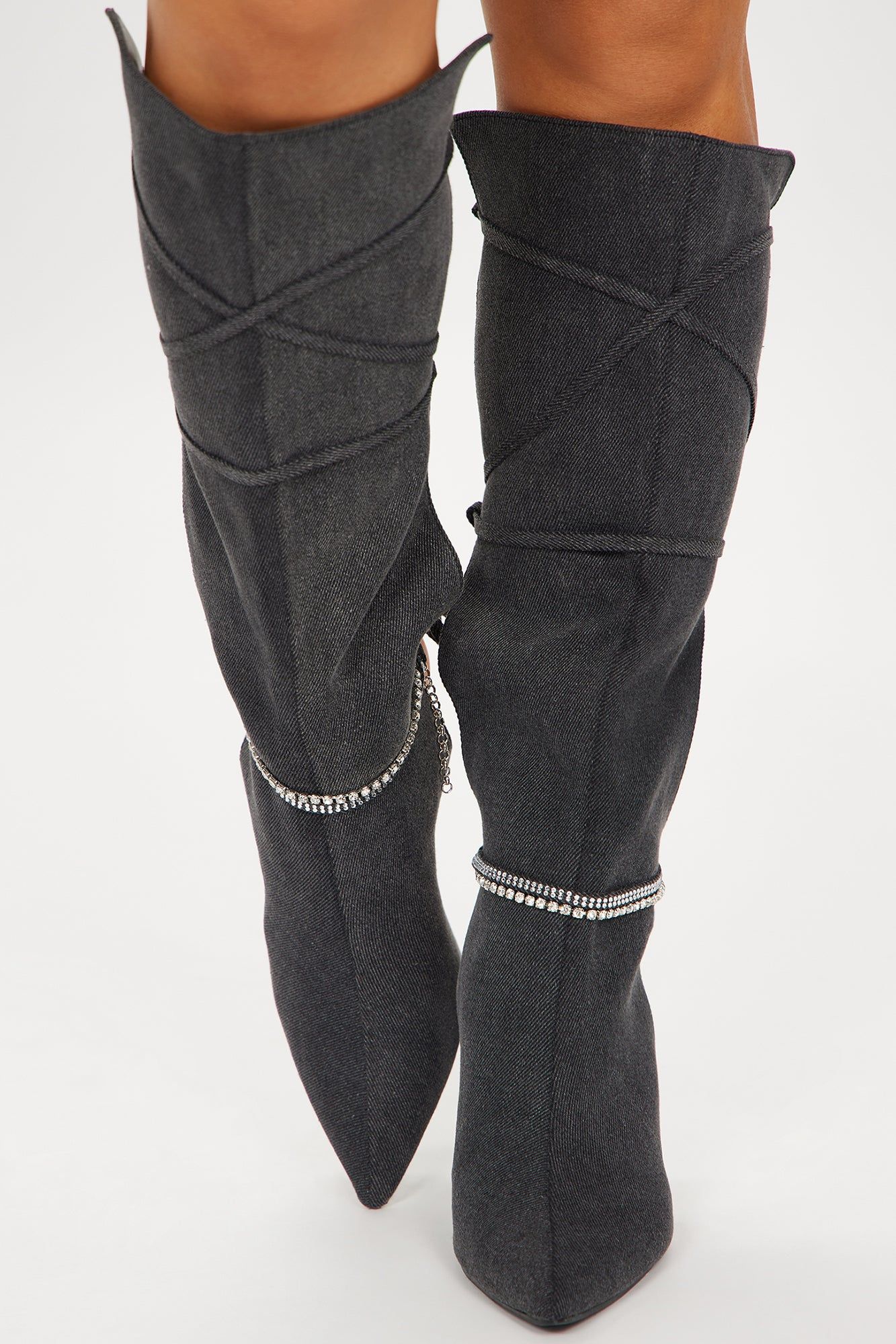 Serena Embellished Knee High Boots - Black Wash sold by Fashion Nova product image thumbnail 3