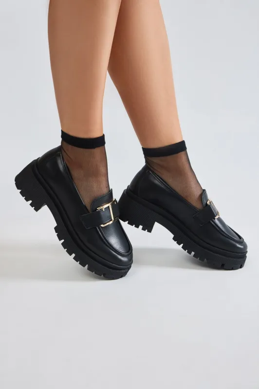 Worth My Time Platform Loafers - Black sold by Fashion Nova
