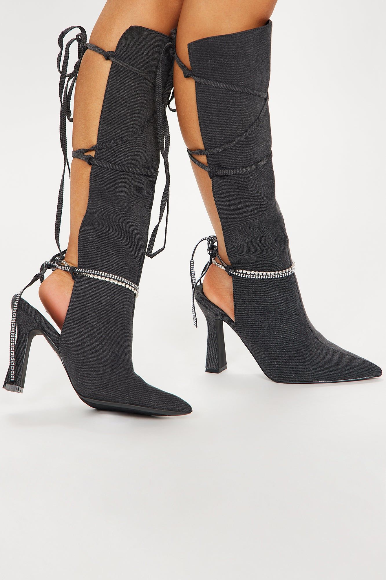 Serena Embellished Knee High Boots - Black Wash sold by Fashion Nova product image thumbnail 2